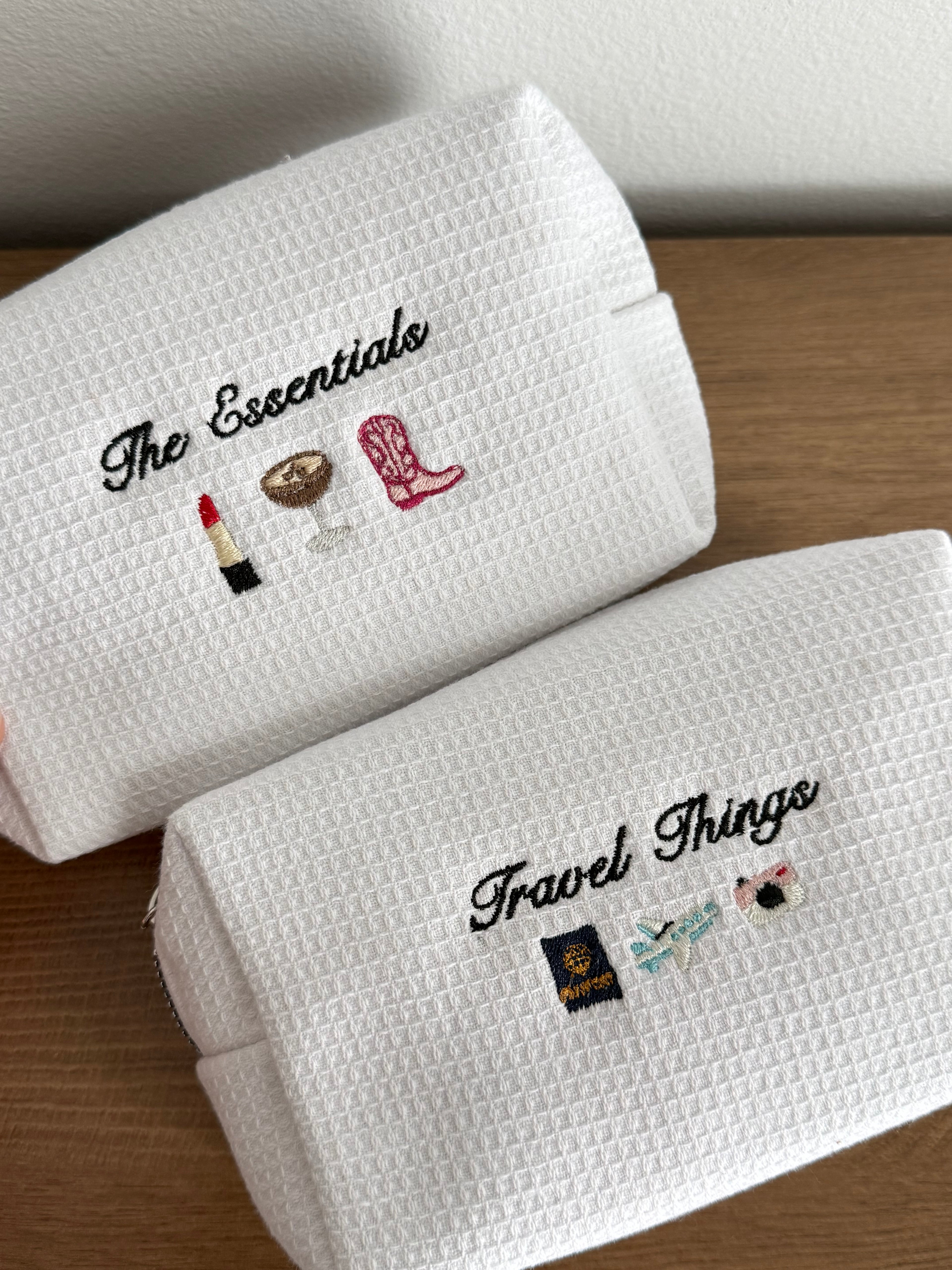 Embroidered Waffle Knit Pouch