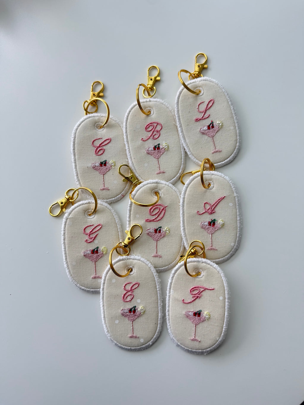 Embroidered Initial with Margarita Design Keychain