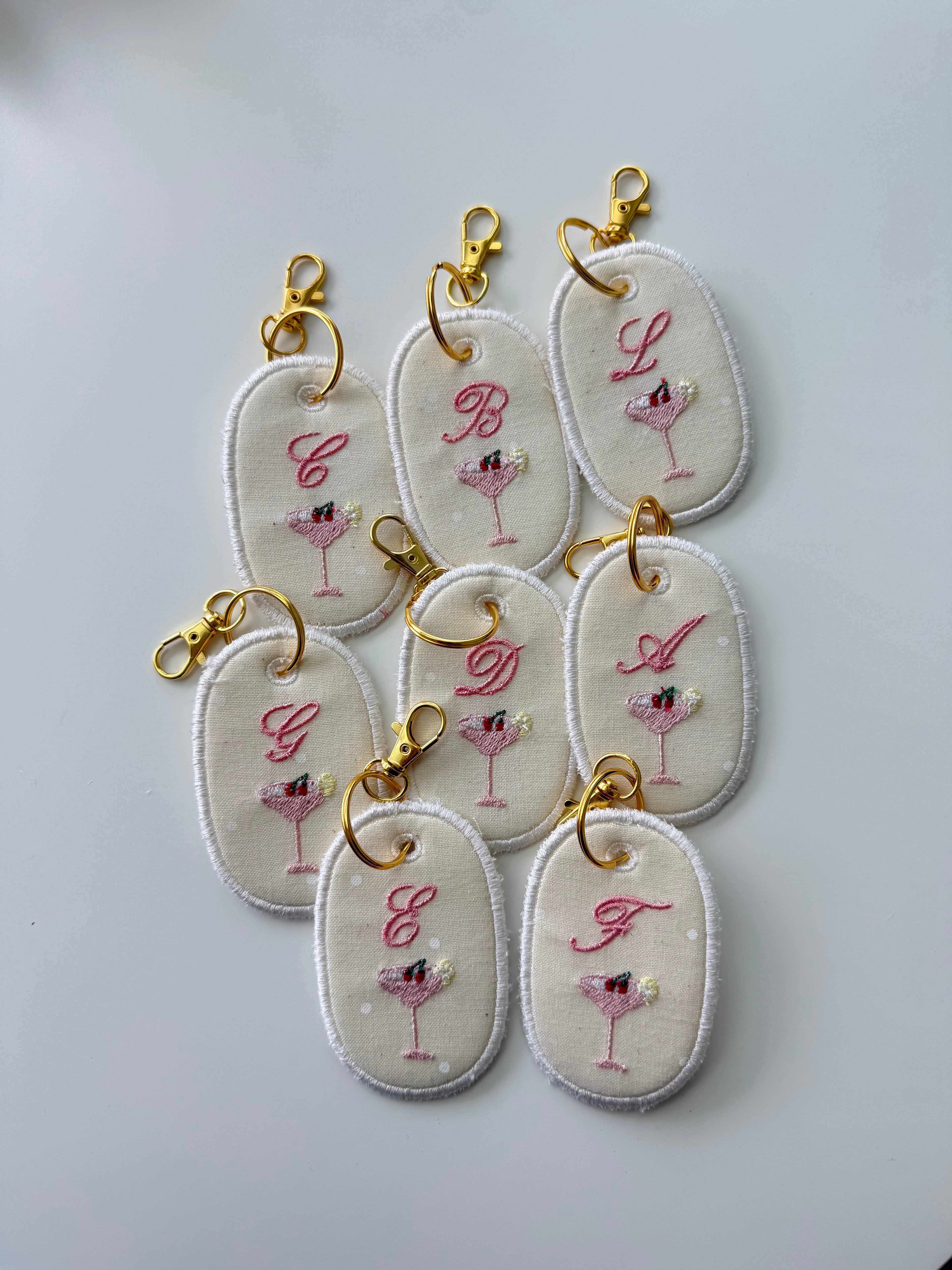 Embroidered Initial with Margarita Design Keychain
