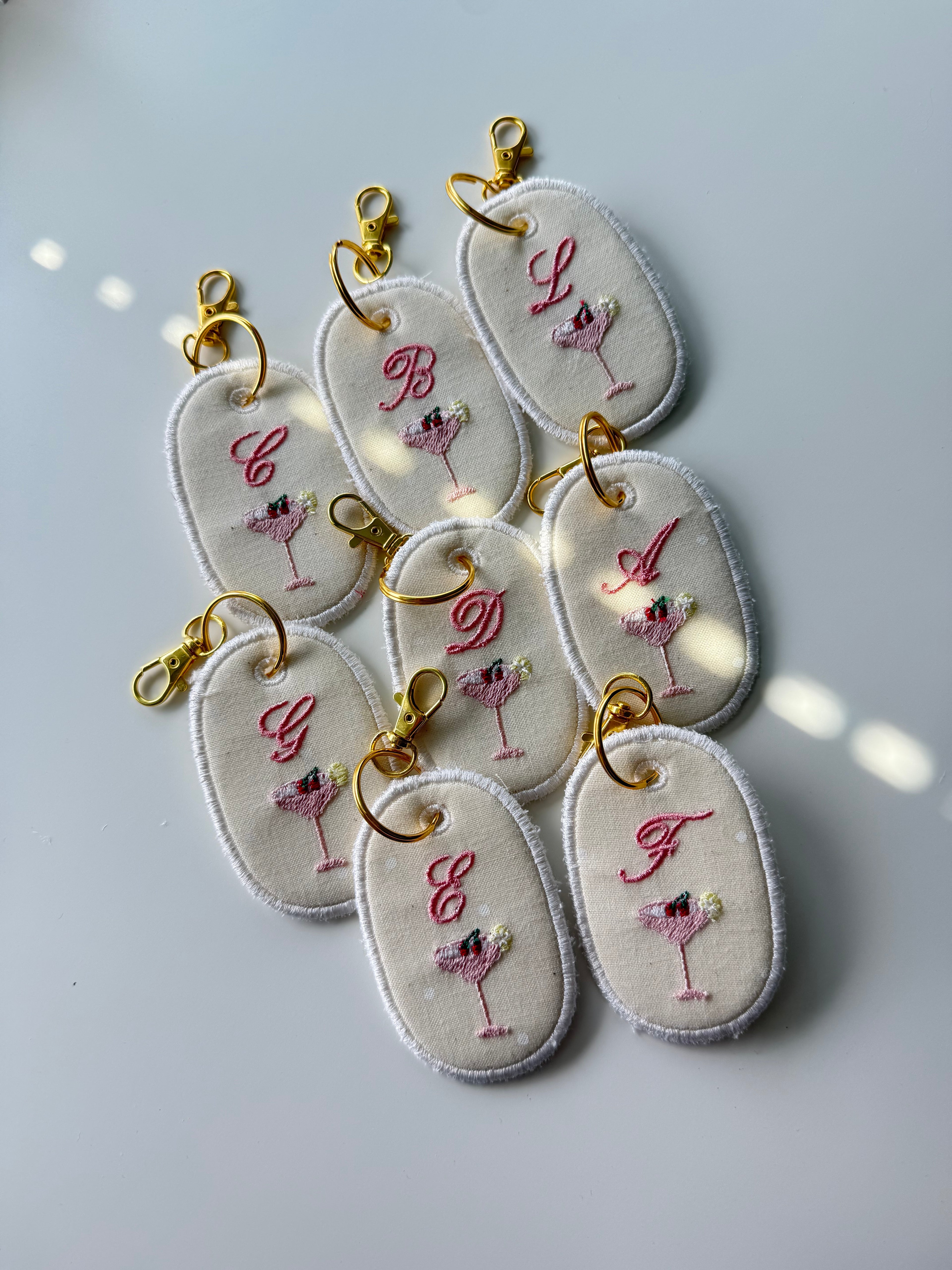 Embroidered Initial with Margarita Design Keychain